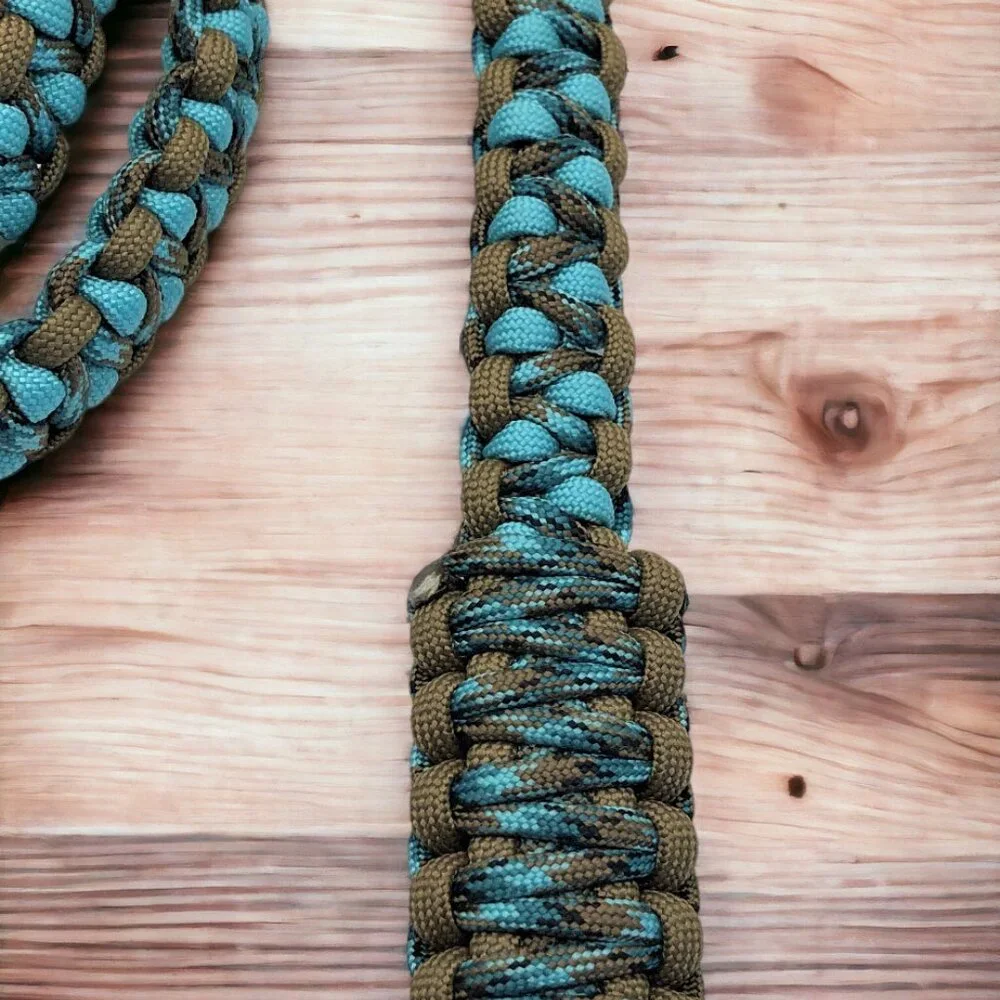 5' Dog Leash ~ Turquoise & Brown Paracord w/ Extra Traffic Handle ~ Heavy Duty